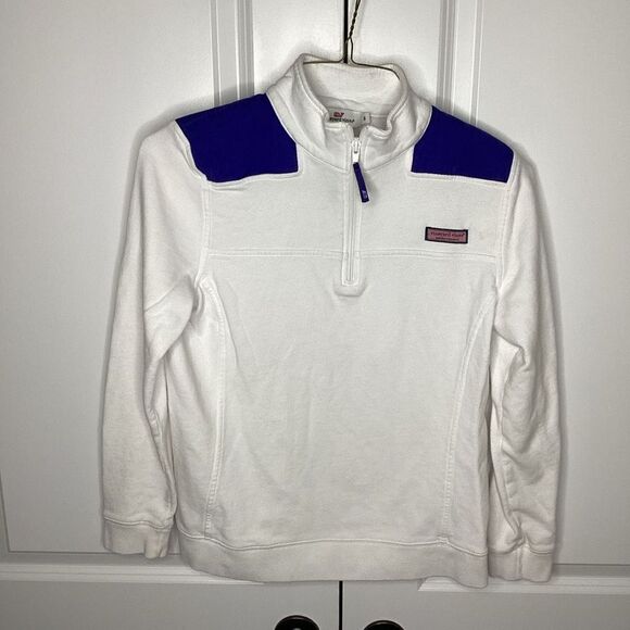 Ladies Vineyard Vines‎ Shep 1/4 zip pullover small white / royal - Picture 1 of 5